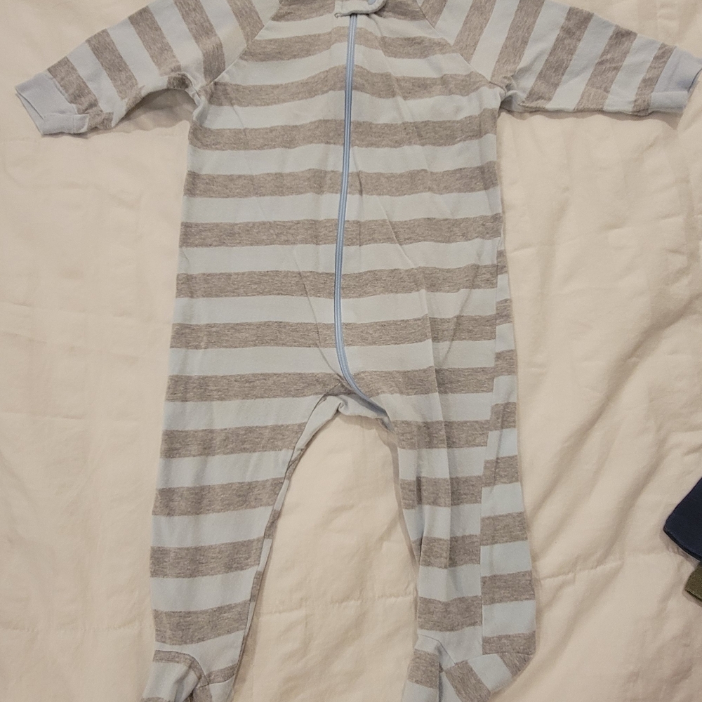 Gerber Light Blue and Gray Striped Footie